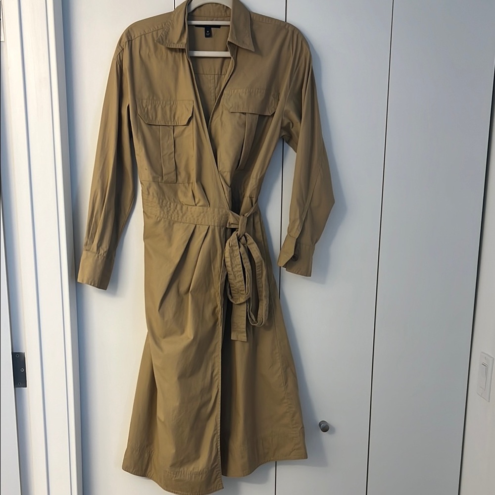Banana Republic Tan Midi Wrap Dress with Notched Collar
